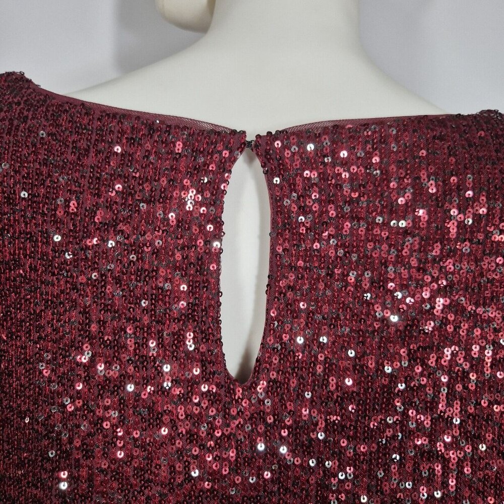 Alex Evenings Women's Size 2X Red Sequined Cowl Neck Blouse Tunic Top Plus (46) - Picture 8 of 14